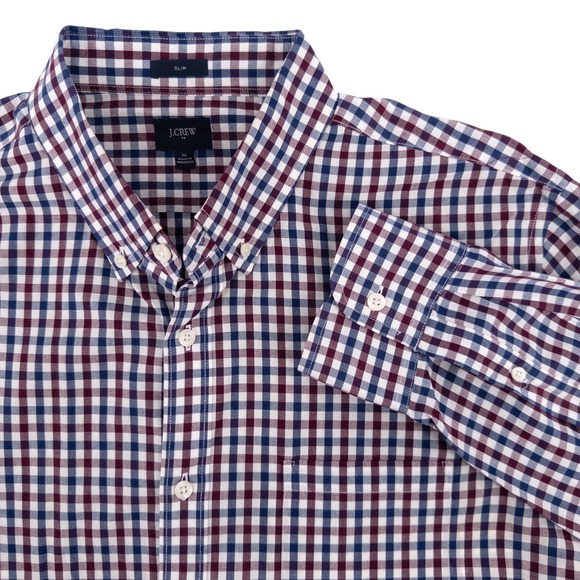 J Crew Slim Washed Shirt Men's XL Red White & Blue Gingham Button Down Preppy - Picture 1 of 8